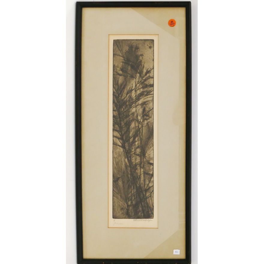 Stuart Hodge 'Grasses' S/N Abstract Etching Framed- 26x11''