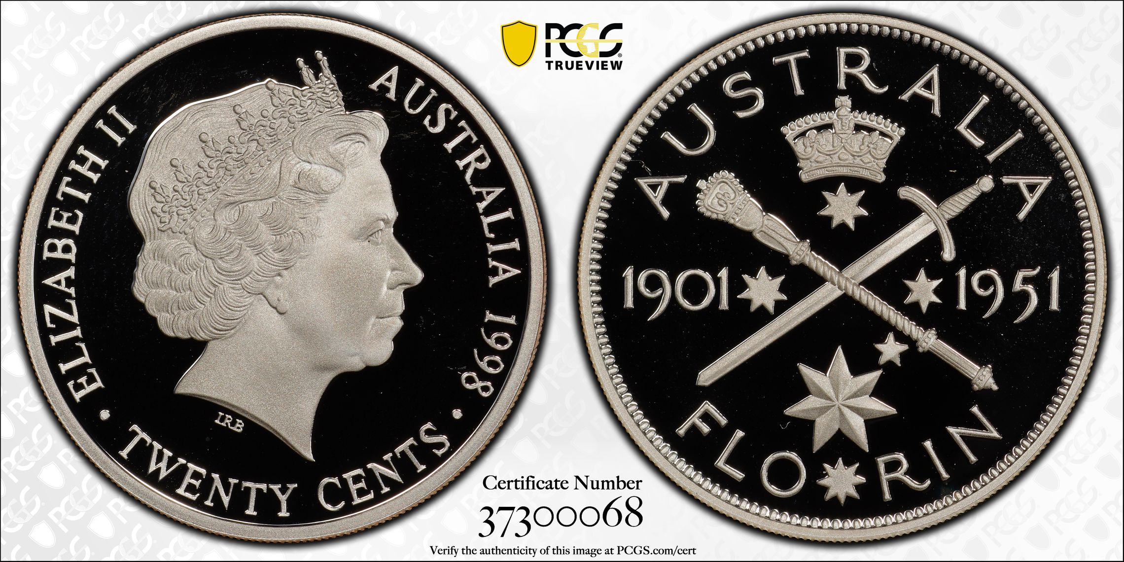 1998 Australia Twenty Cent, 20c 1951 Florin Silver PCGS - PR69DCAM -068
