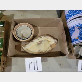 Frankoma leaf bowl and other small crock bowls