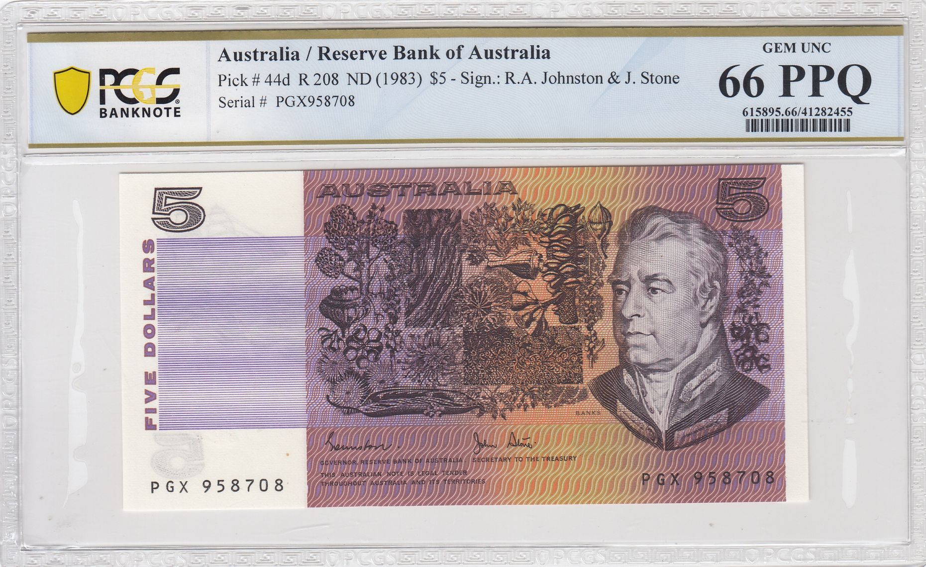 1983 Australia $5 Banknote Johnston/Stone Gem UNC 66 PPQ PCGS