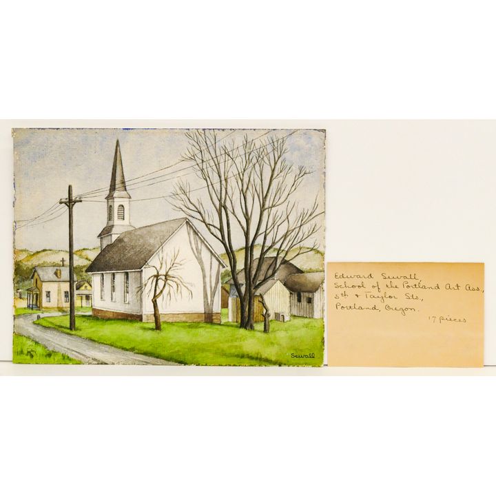 Edward Sewall ''Church'' (Rural Scene) WPA Era Watercolor