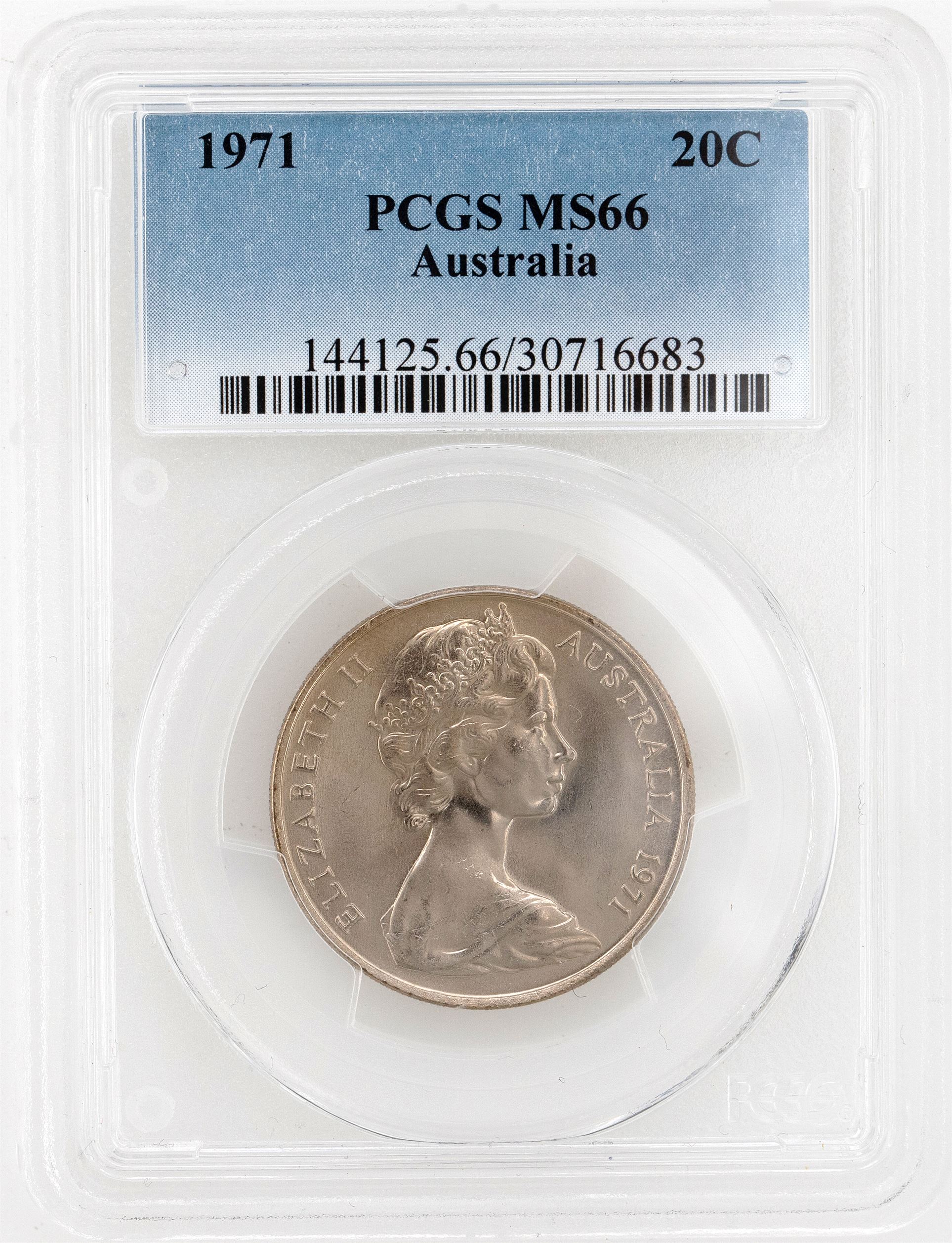 1971 Australia Twenty Cent, 20c PCGS - MS66 -683