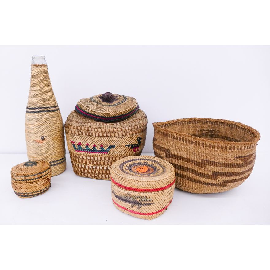 5pc Old Makah NW Native Baskets- largest 9''