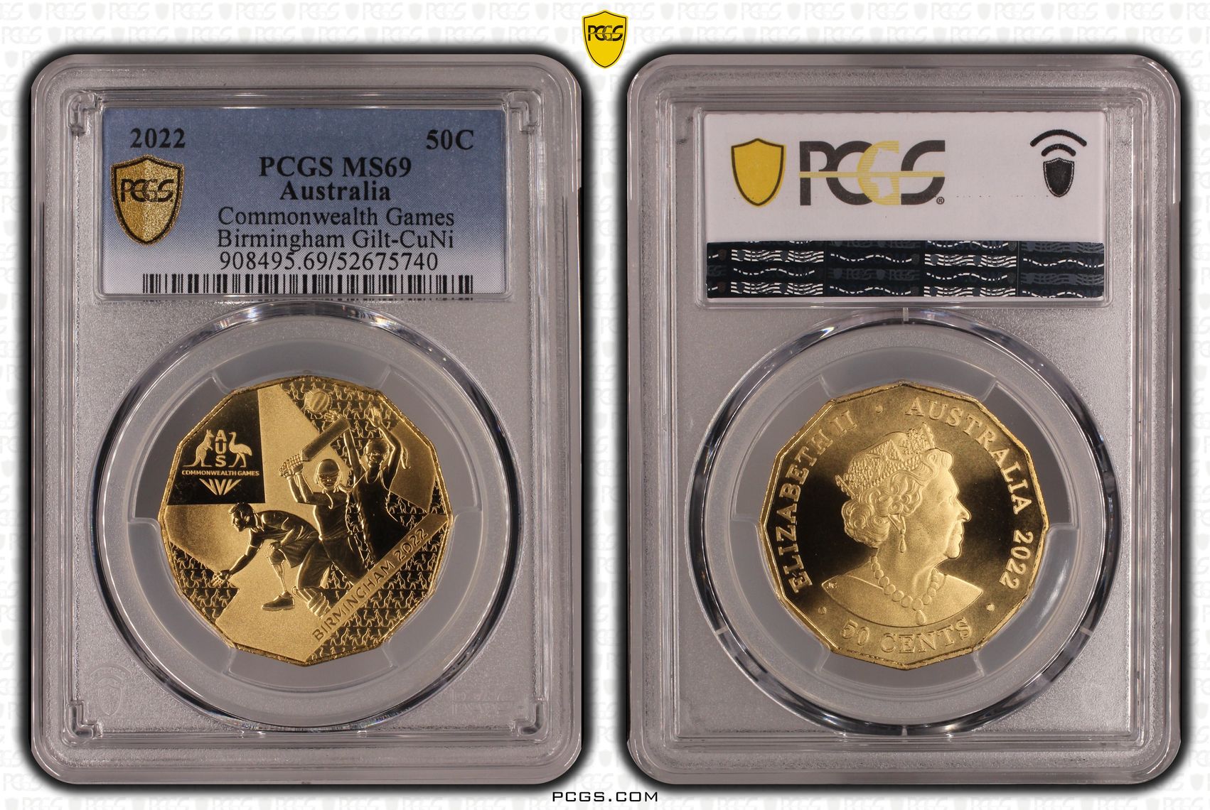 Commonwealth Games Birmingham Gilt-CuNi, Fifty Cent, 2022, PCGS MS69