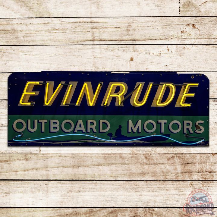 Impressive Evinrude Outboard Motors Single Sided Porcelain Neon Sign w/ Boat