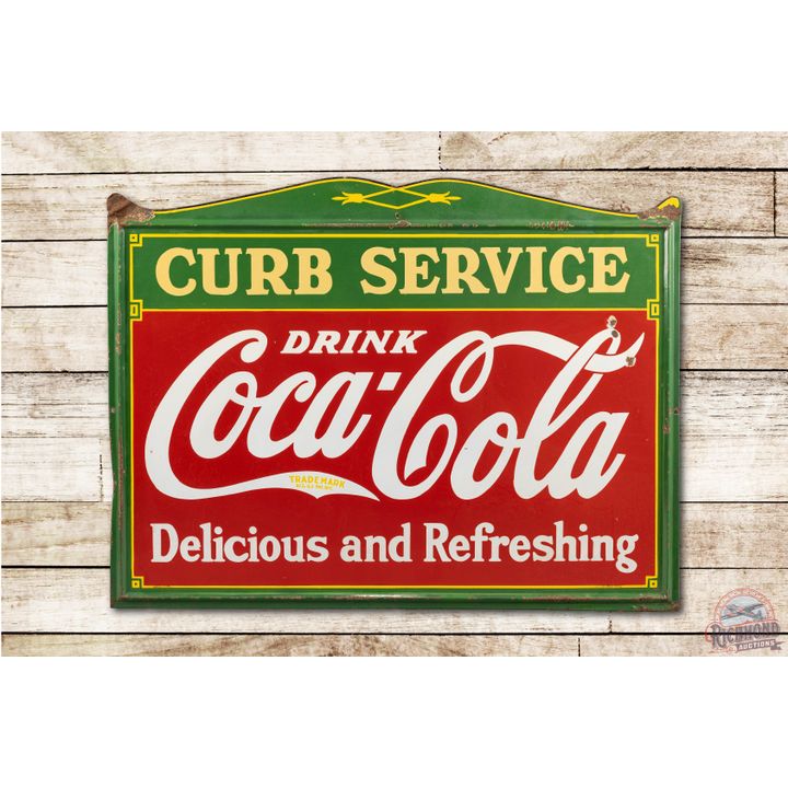 1935 5' Drink Coca Cola Curb Service Porcelain Sign
