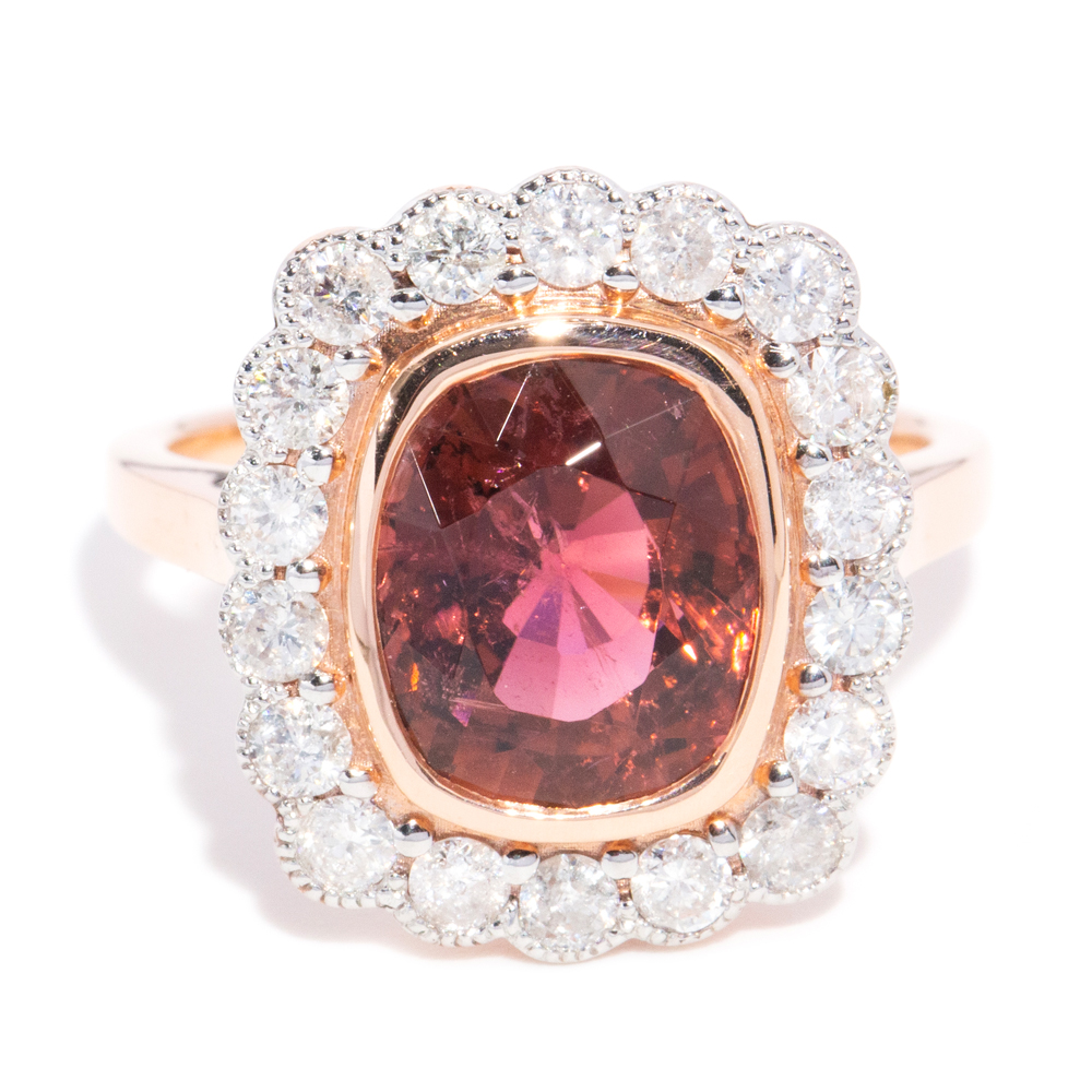 176 · 3.87 Carat Tourmaline and Diamond Halo Ring in 14ct Gold