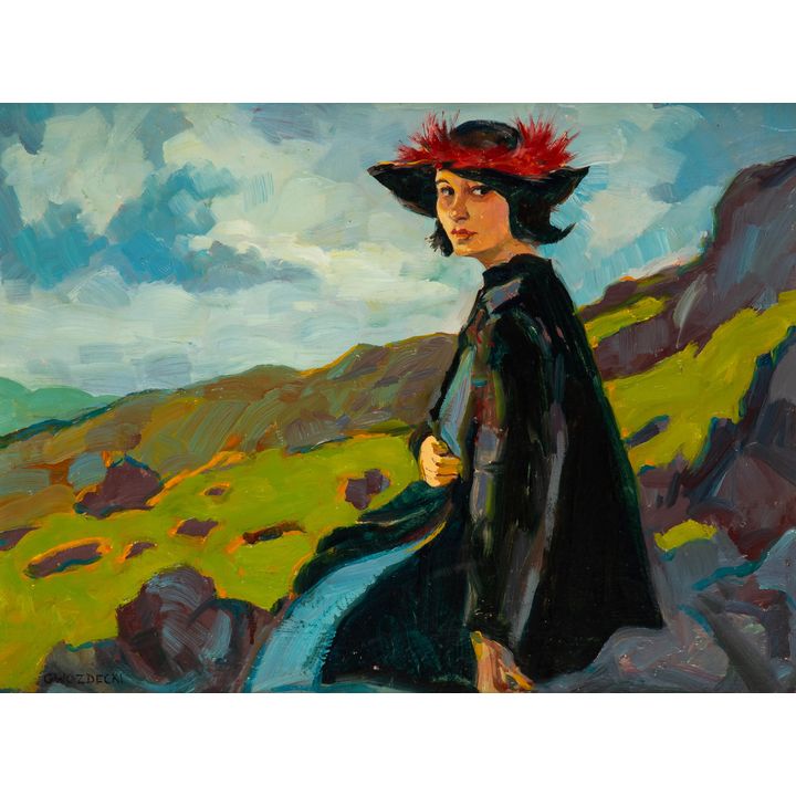 Gustaw Gwozdecki | Czerwone pióra - portret Dorelii McNeill, 1911 r.