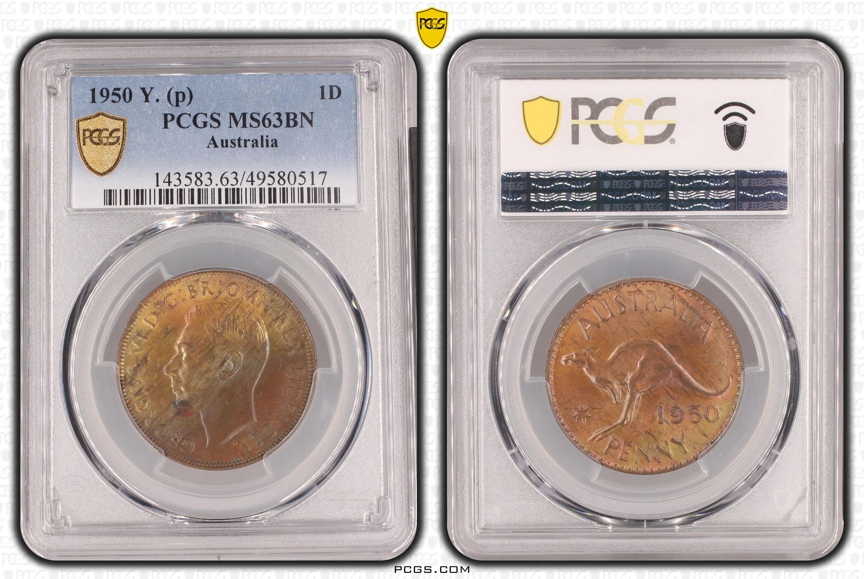 George VI, Penny, 1950-Y., PCGS MS63BN