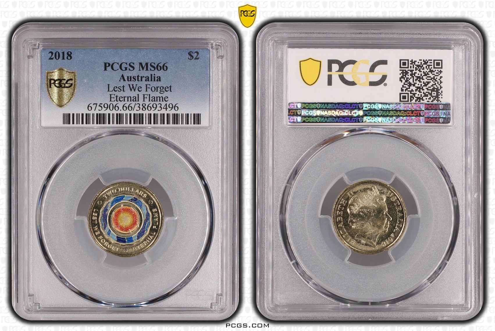 Elizabeth II, Lest We Forget - Eternal Flame, Two Dollar, 2018, PCGS MS66