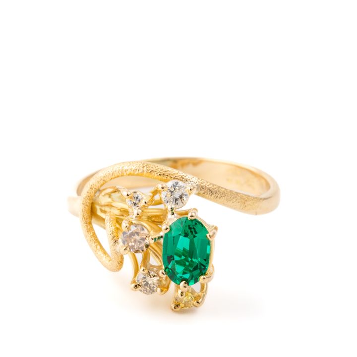 Synthetic Emerald & Diamond Ring 18ct Gold