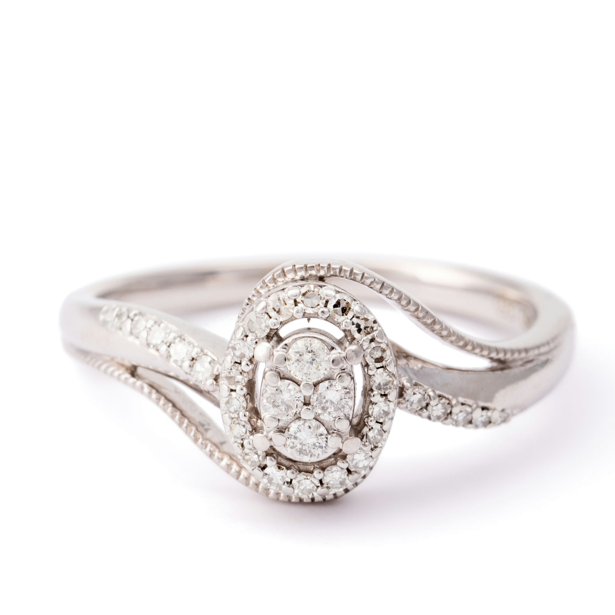 Diamond Halo Crossover Ring 9ct Gold,