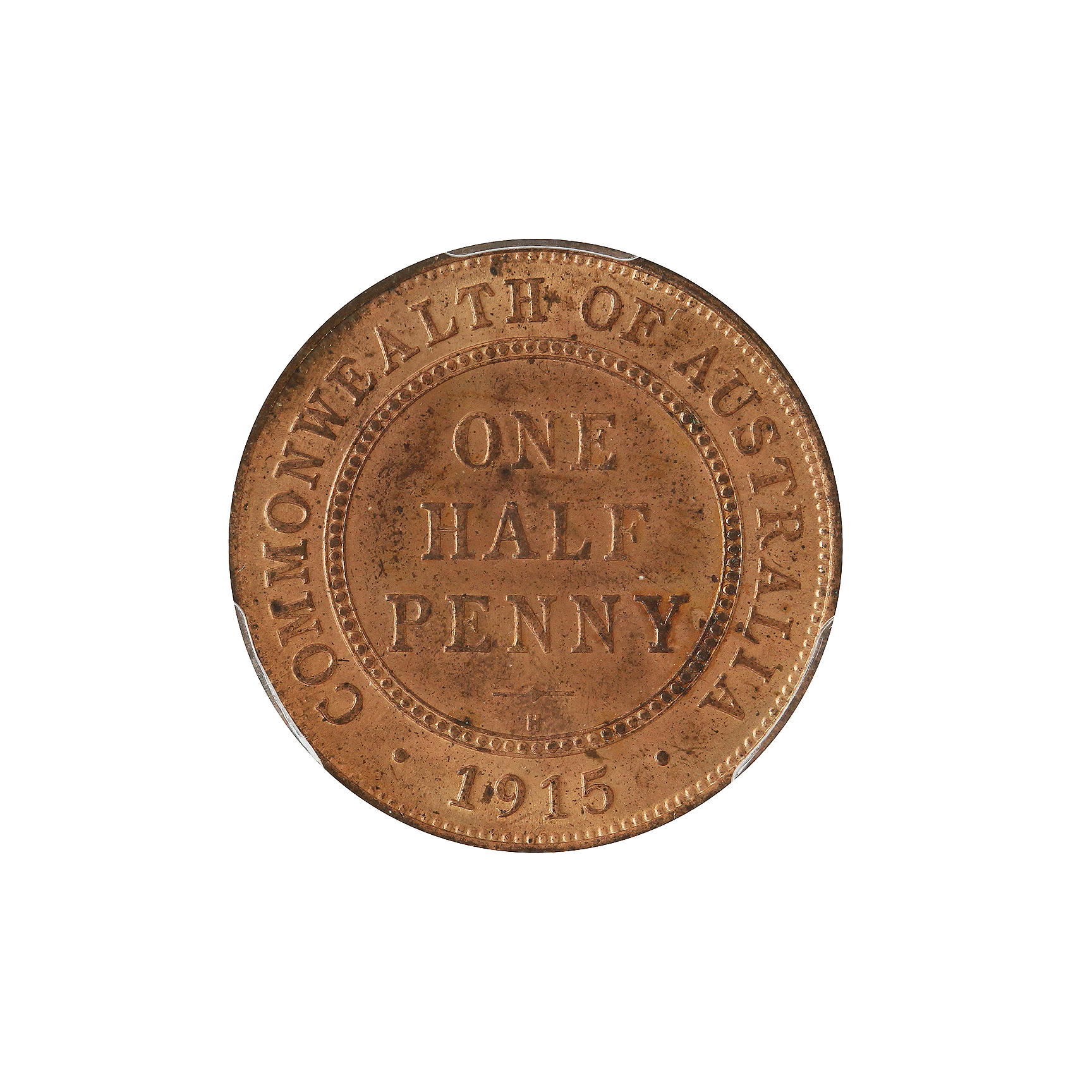 George V, Halfpenny, 1915-H, MS 64 RB