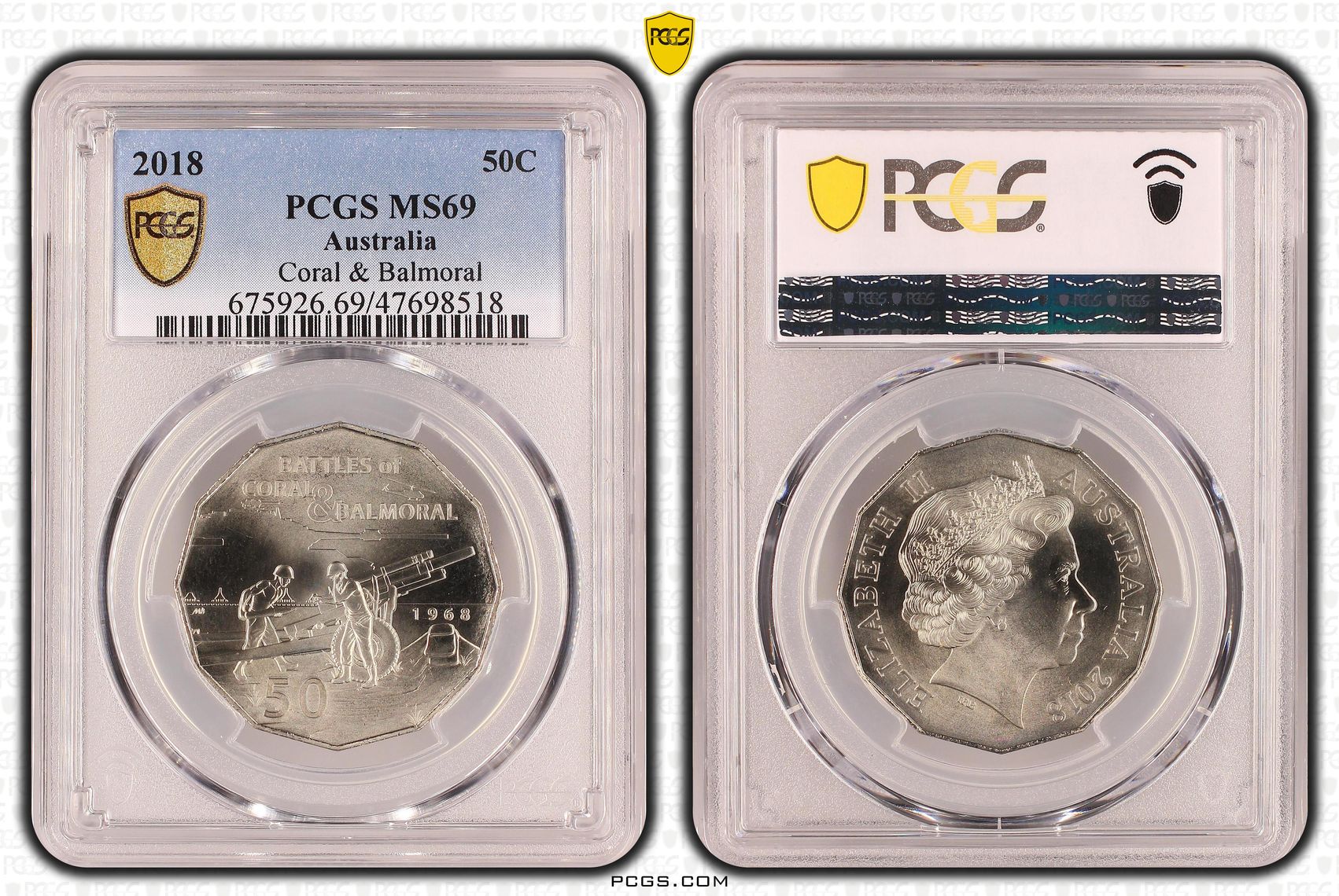 239 · Elizabeth II, Coral & Balmoral, Fifty Cent, 2018, PCGS MS69