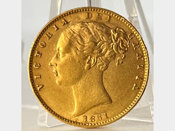 1861 VICTORIA YOUNG HEAD SHIELD GOLD SOVEREIGN