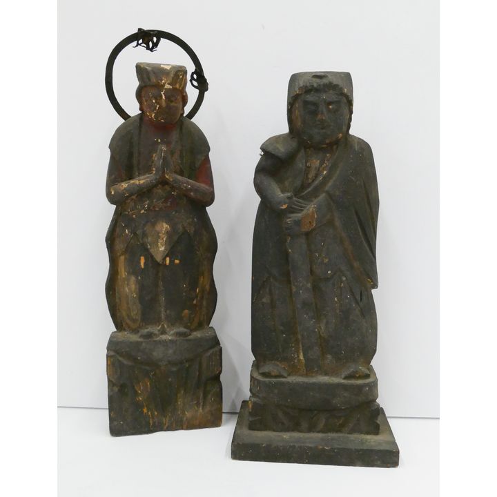 2pc Antique Japanese Wood Buddhas- 8'' approx