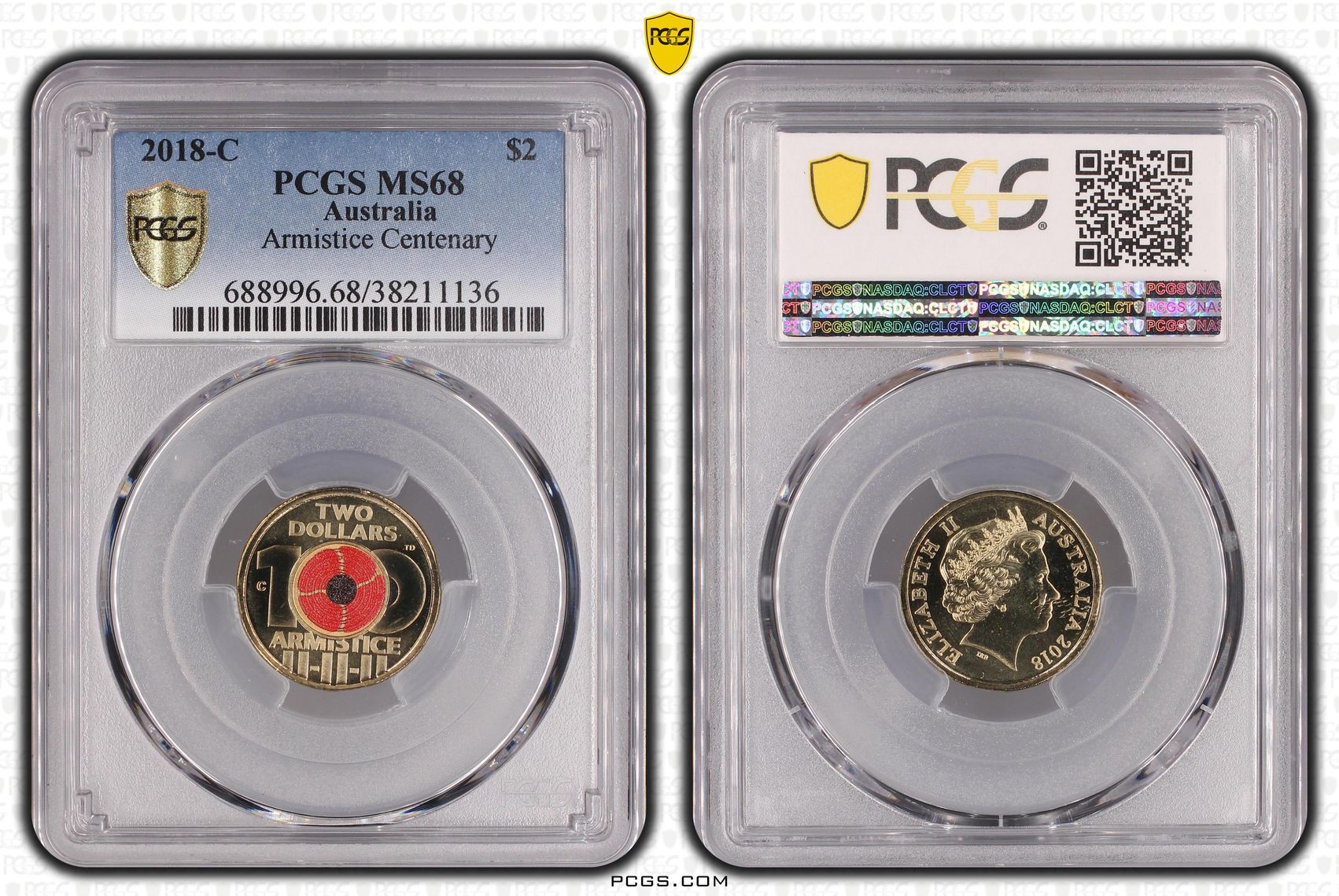 2018-C Australia Two Dollar, $2 Armistice Centenary PCGS - MS68 -136
