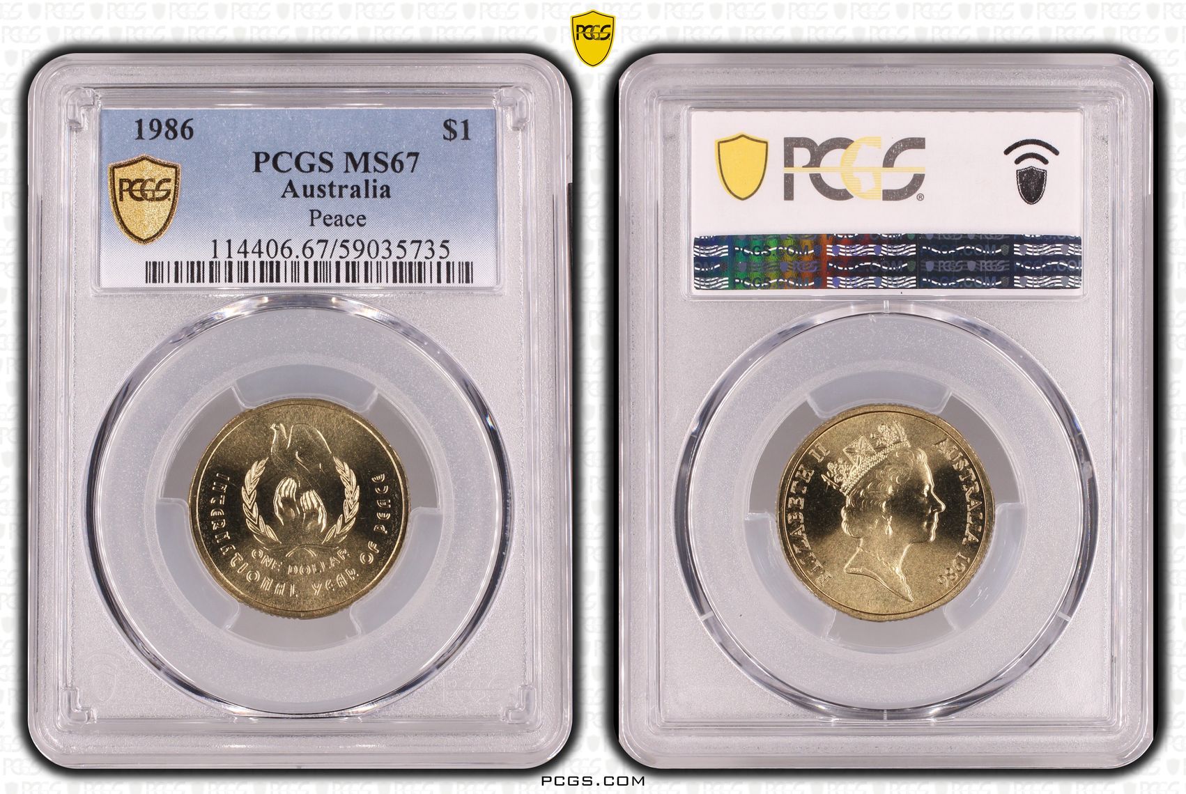 Peace, One Dollar, 1986, PCGS MS67