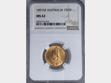 1891 VICTORIA MELBOURNE MINT GOLD SOVEREIGN MS62