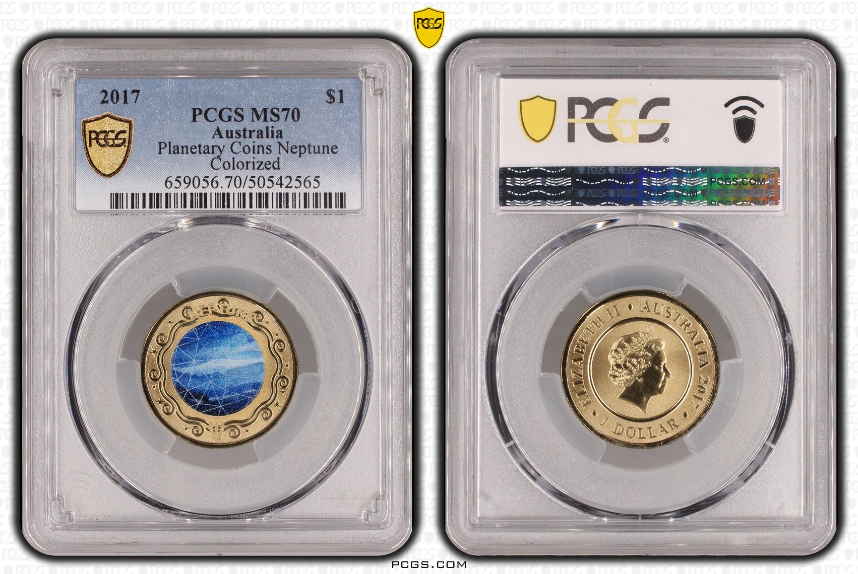 Planetary Coins Neptune Colorized, One Dollar, 2017, PCGS MS70