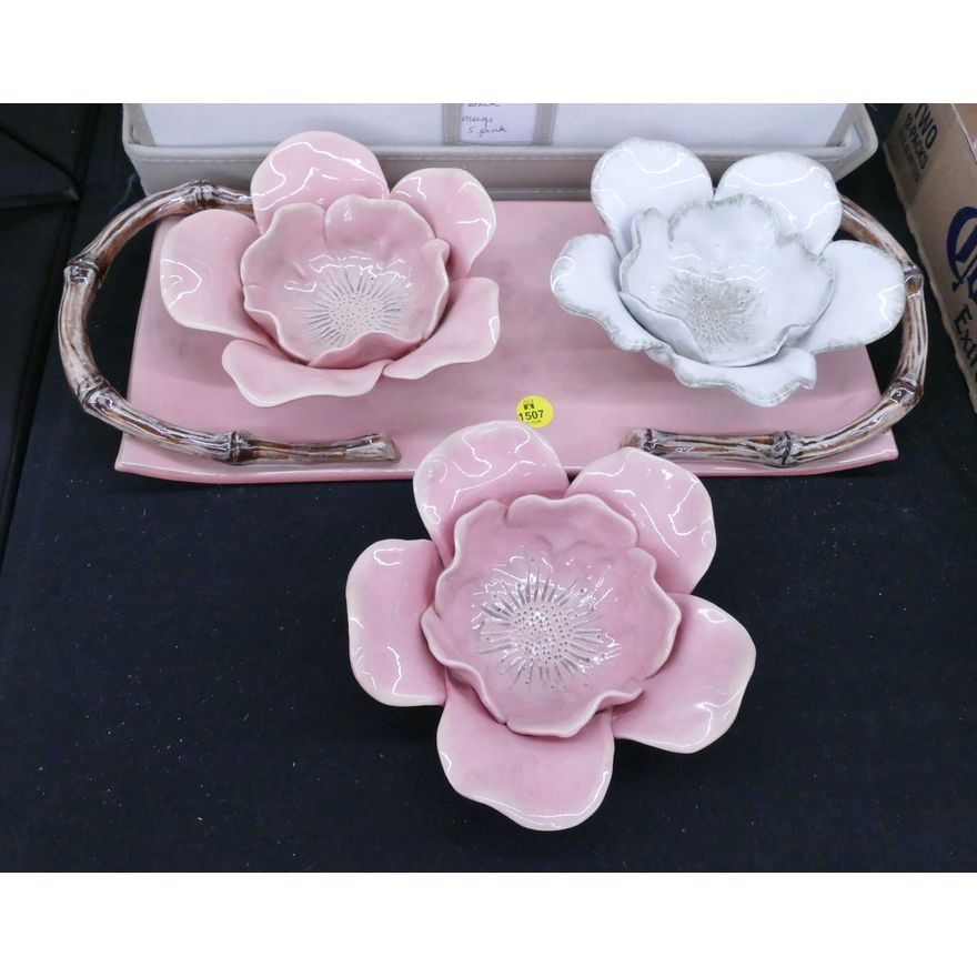 3pc Studio B Floral Ceramic Servers- largest 17''