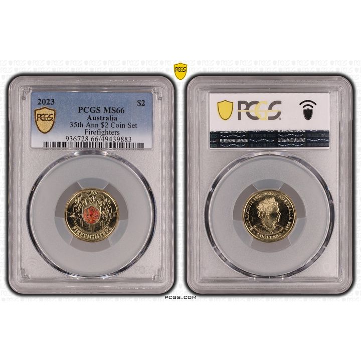 Elizabeth II, 35th Ann $2 Coin Set Colorized - Firefighters , Two Dollar, 2023, PCGS MS66