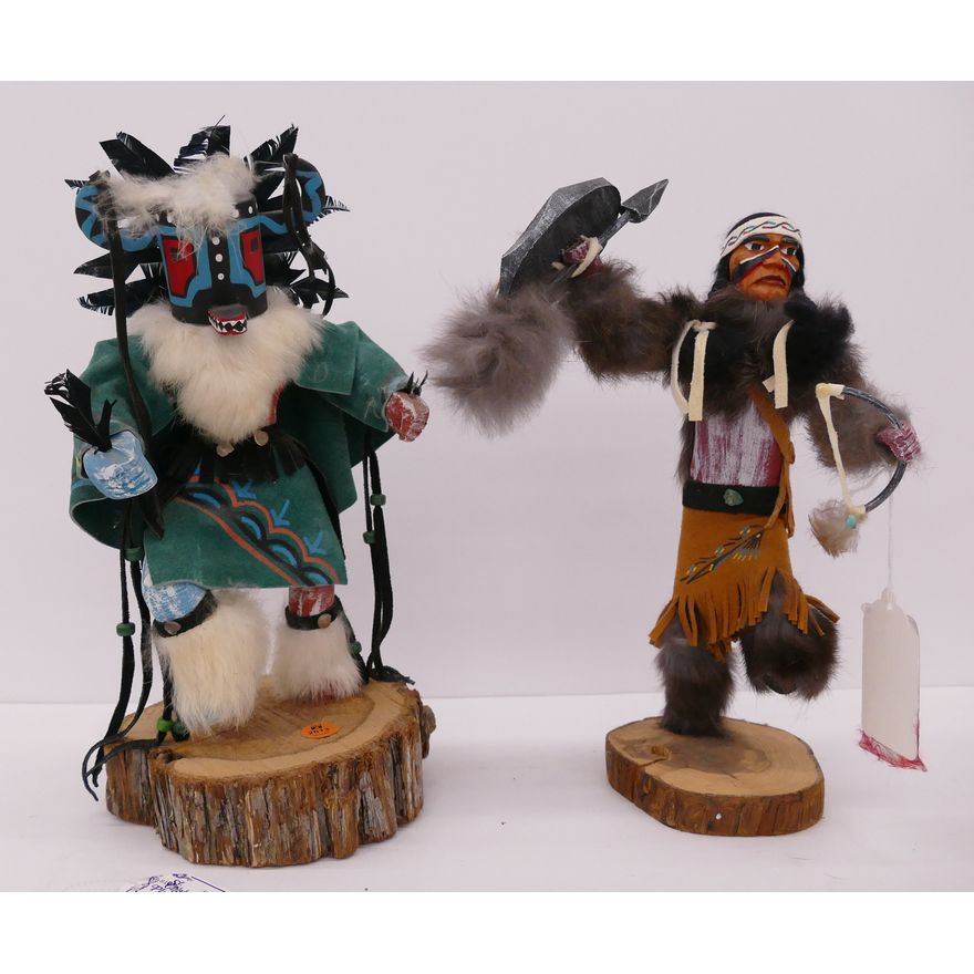 2pc Medium Kachina Dolls- Warrior and Green Cape- largest 13''