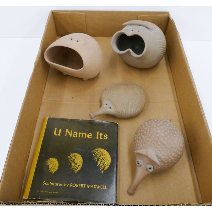 Box 4pc Robert Maxwell Large Pottery Critters- 7'' approx