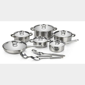 15 PIECE HEAVY BOTTOM STAINLESS STEEL COOKWARE SET -