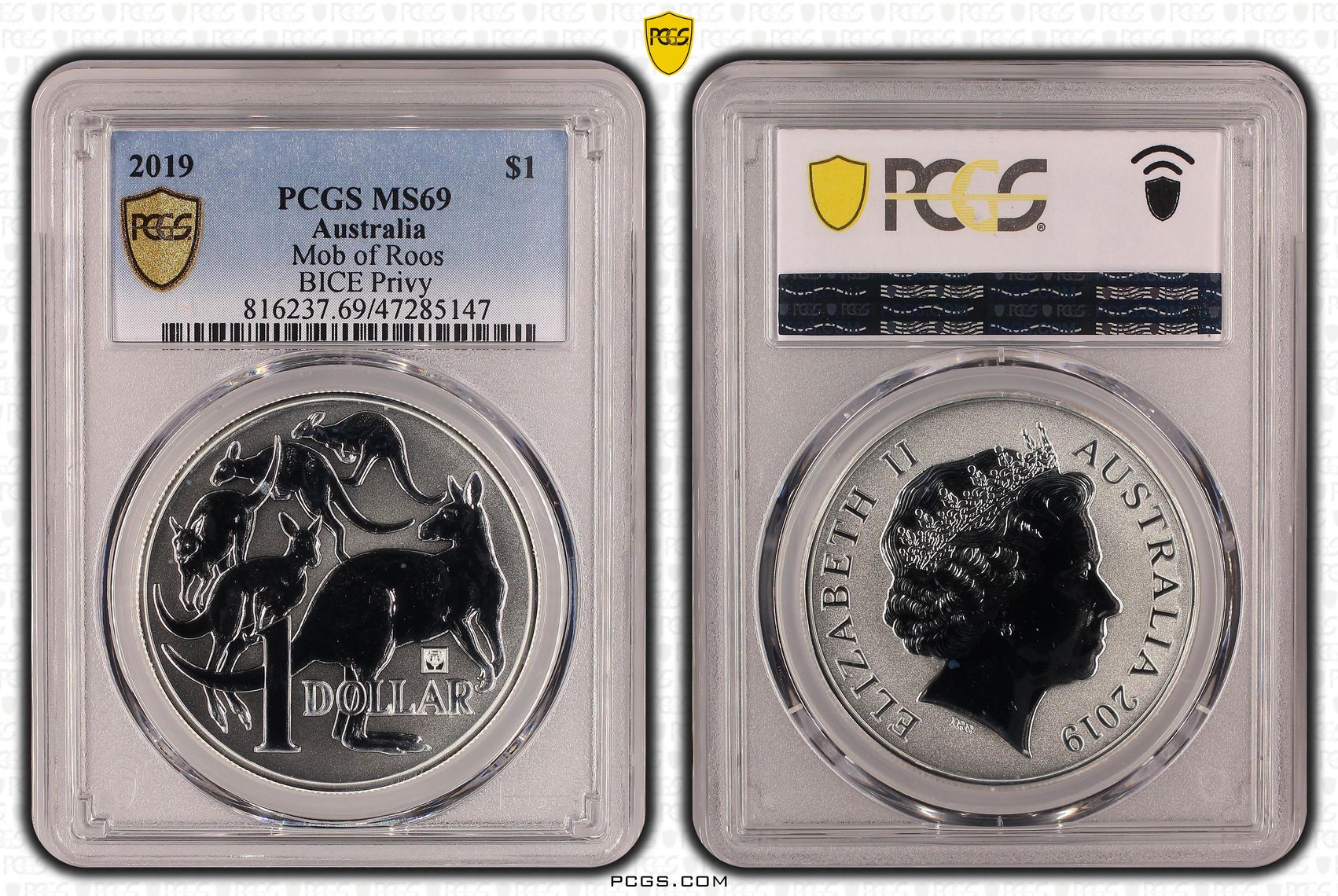 Mob of Roos 1oz BICE Privy POP 4/0, Silver, One Dollar, 2019, PCGS MS69