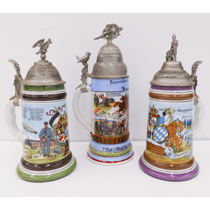 3pc Old German Regimental Lithophane Steins- tallest 11''