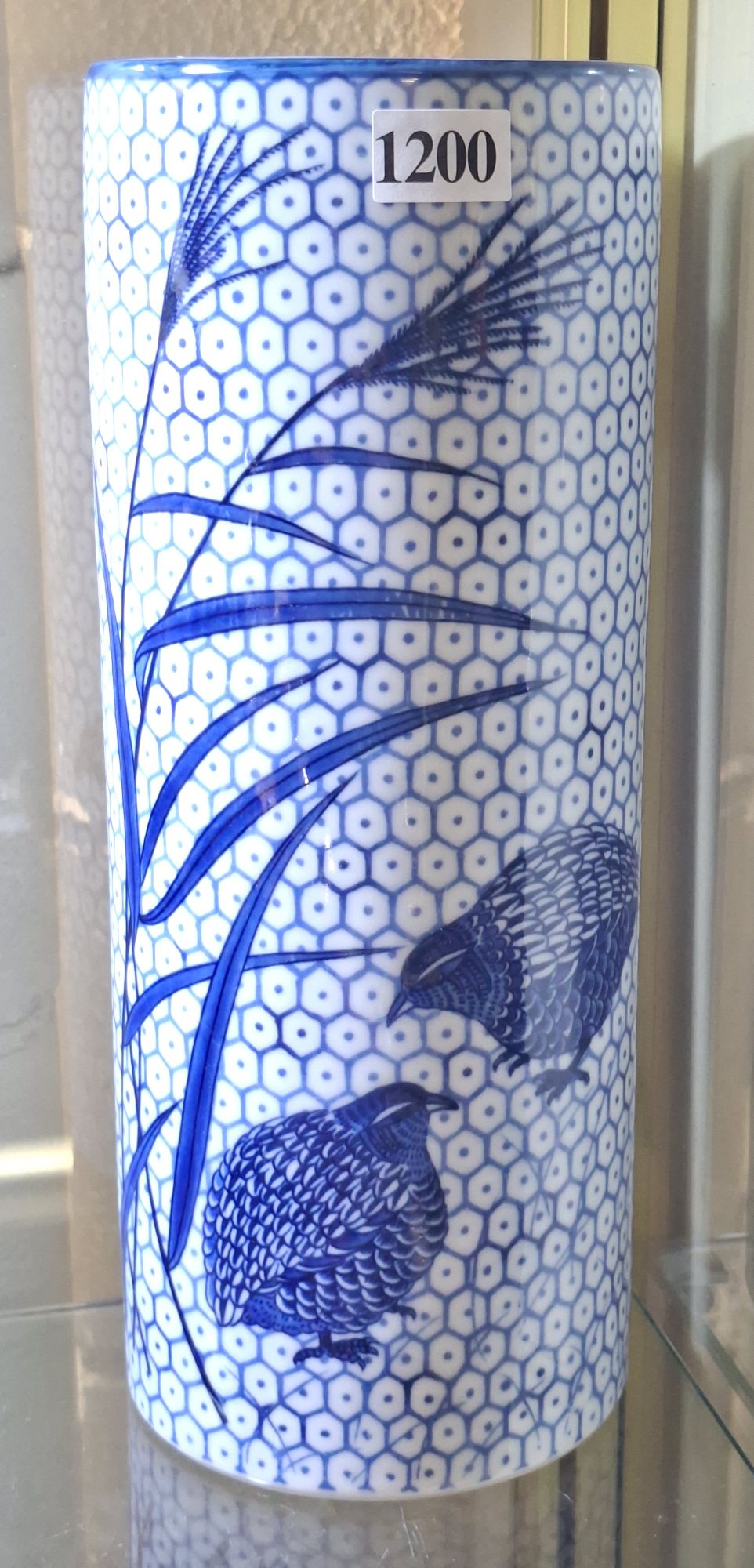 Japanese Quail And Reed Vase