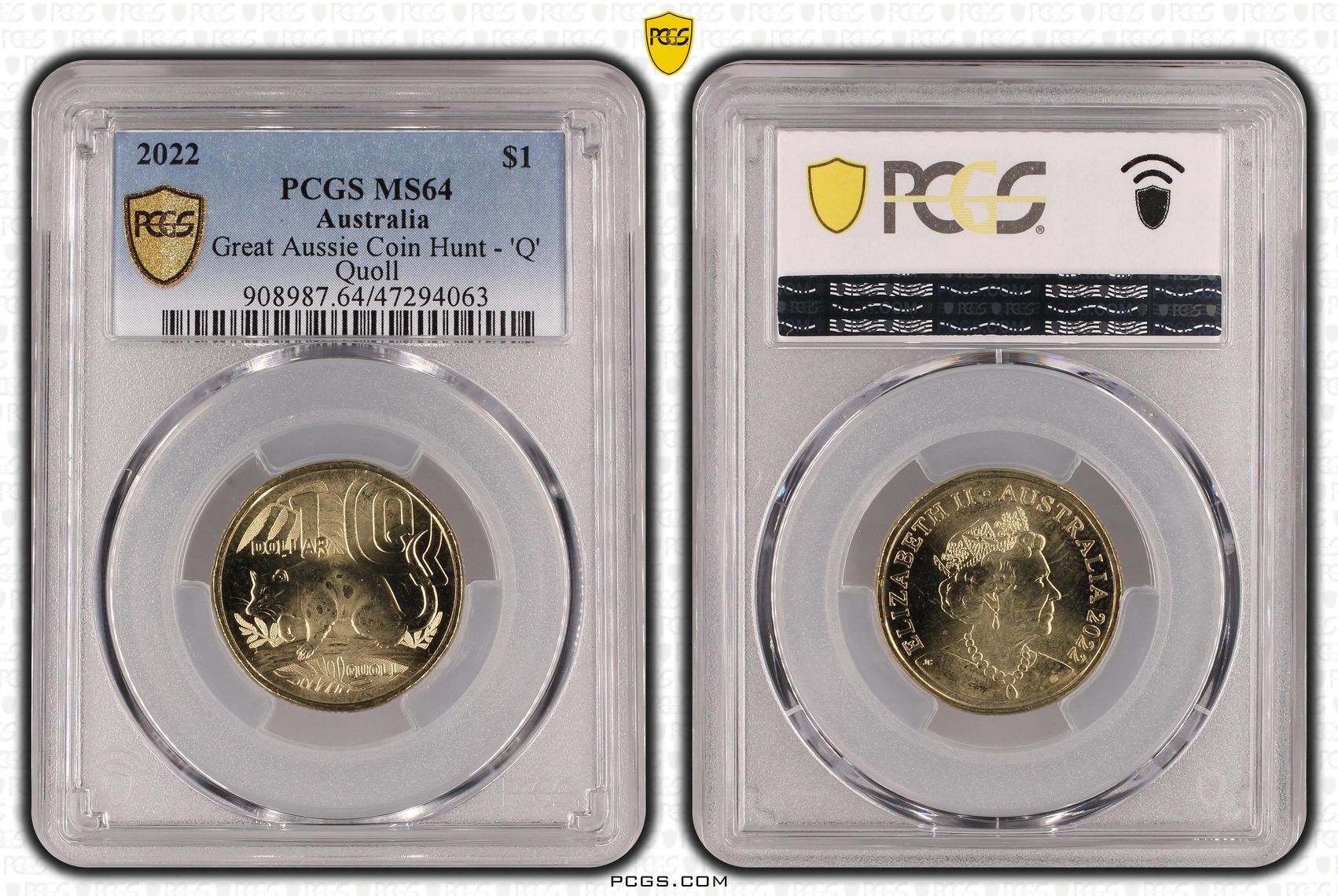 Elizabeth II, Great Aussie Coin Hunt - 'Q', One Dollar, 2022, PCGS MS64