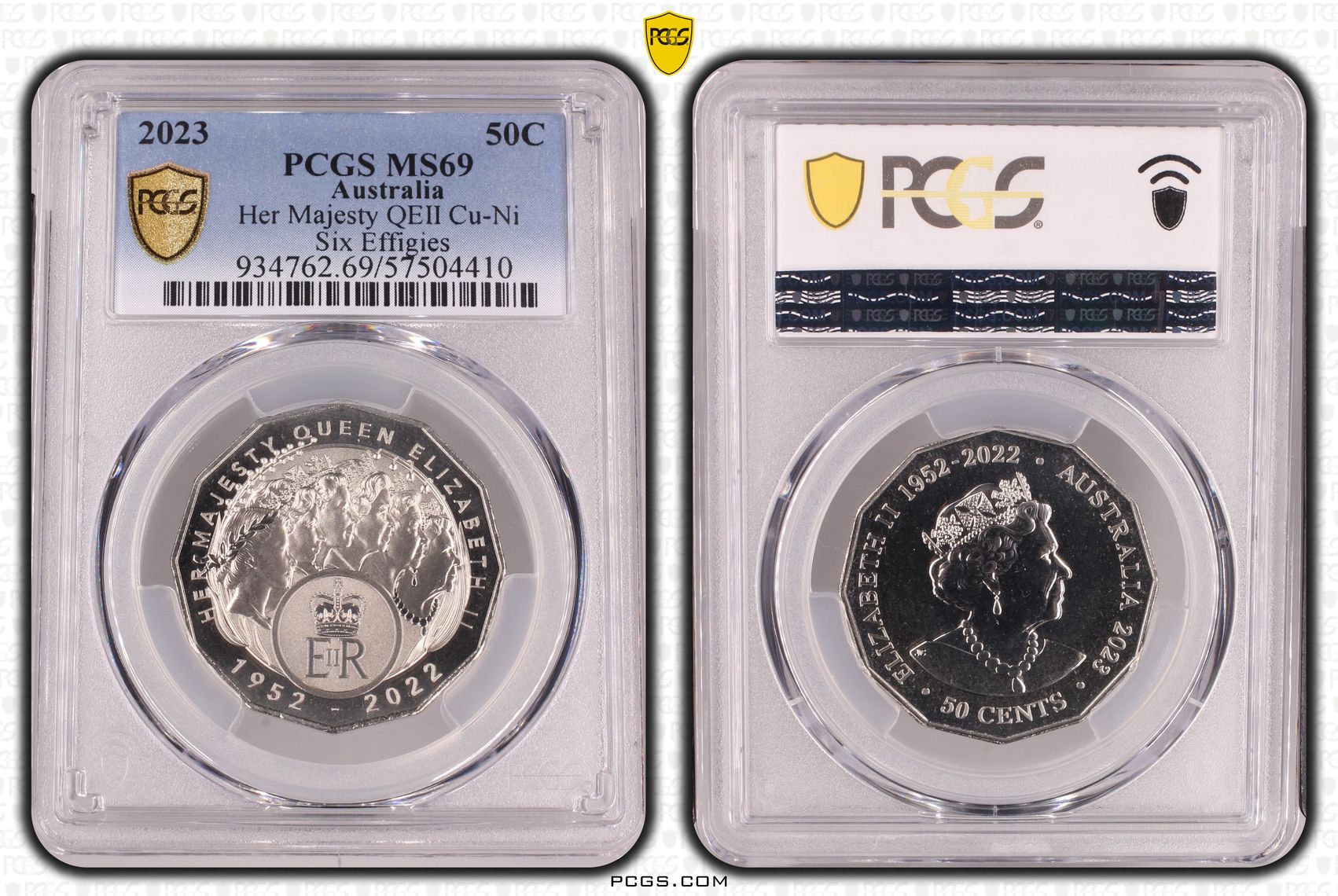 Her Majesty QEII Cu-Ni Six Effigies, Fifty Cent, 2023, MS69