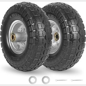 GICOOL 4.10/3.50-4" FLAT FREE TIRE AND WHEEL, 10" HEAVY DUTY SOLID TIRE, 5/8" AXLE BORE HOLE, 2.2" OFFSET HUB, FOR HAND TRUCK GARD