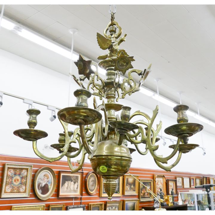 Dutch Brass Candle Chandelier- 23x19'' with some damage