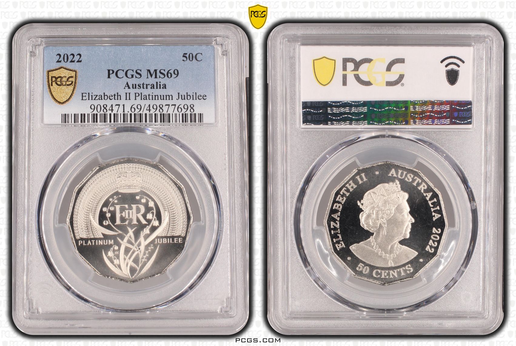 Elizabeth II Platinum Jubilee , Fifty Cent, 2022, PCGS MS69