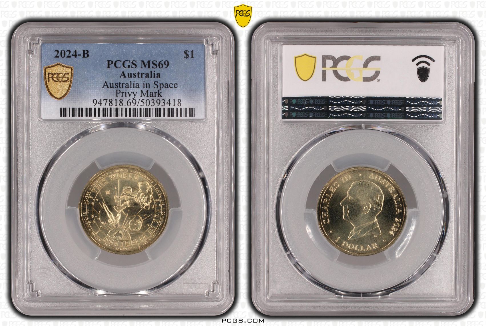 358 · Charles III, Australia in Space - Privy Mark  POP 3/0, One Dollar, 2024-B, PCGS MS69