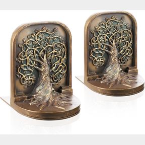 FUYOOOO 2 PCS TREE OF LIFE BOOKENDS SET ANTIQUE BRASS TREE BOOK ENDS FOR HEAVY BOOKS NON-SKID DECORATIVE BOOKENDS CARVED FOR SHELV