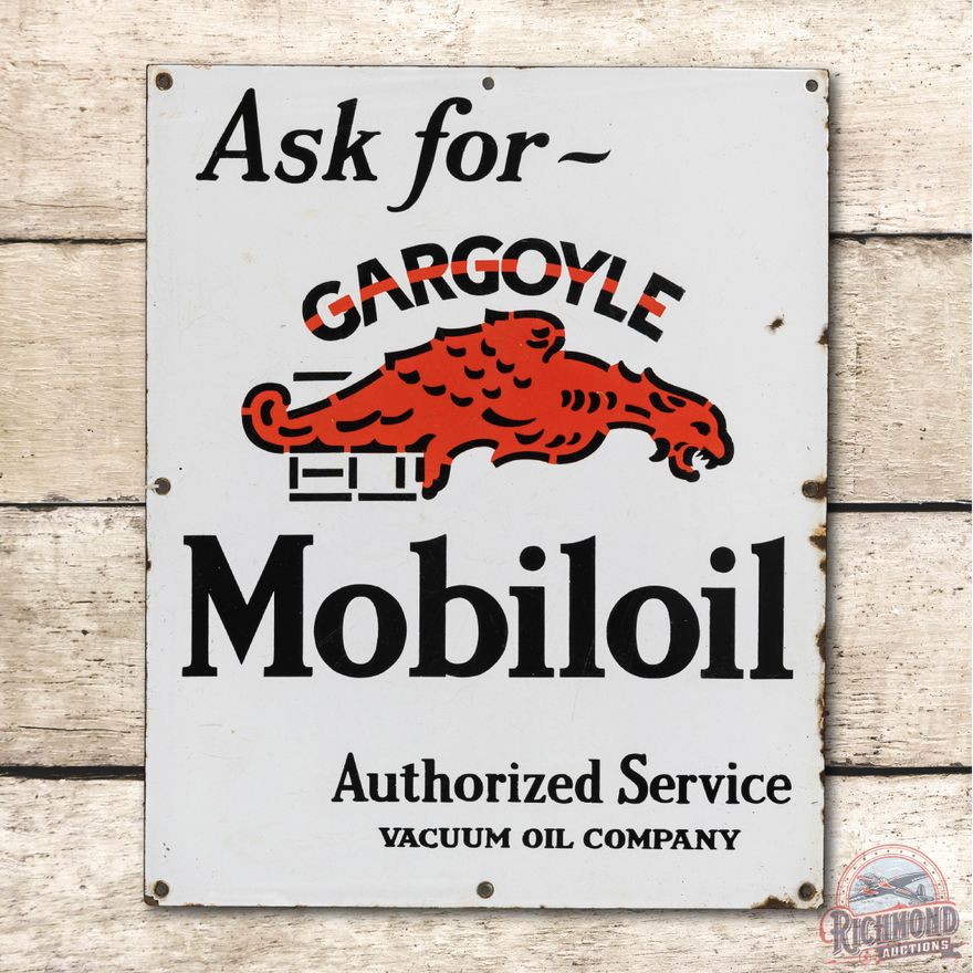 Ask For Mobiloil Gargoyle Authorized Service Vacuum Oil Co Porcelain Sign