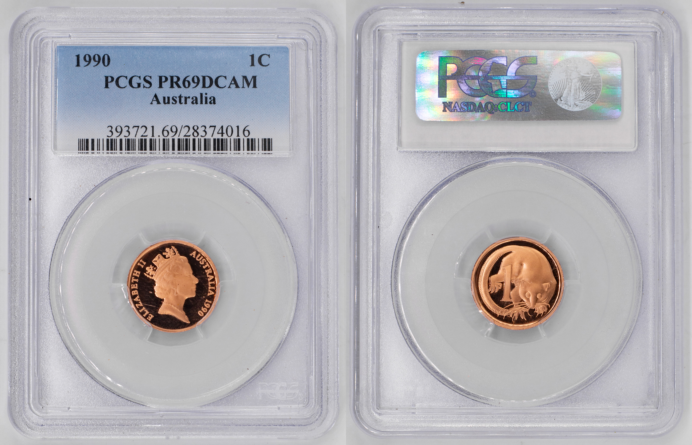 Elizabeth II, One Cent, 1990, PCGS PR69DCAM