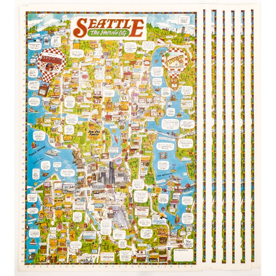 7pc Vintage Seattle Map Posters 32.25'' x 22.25''