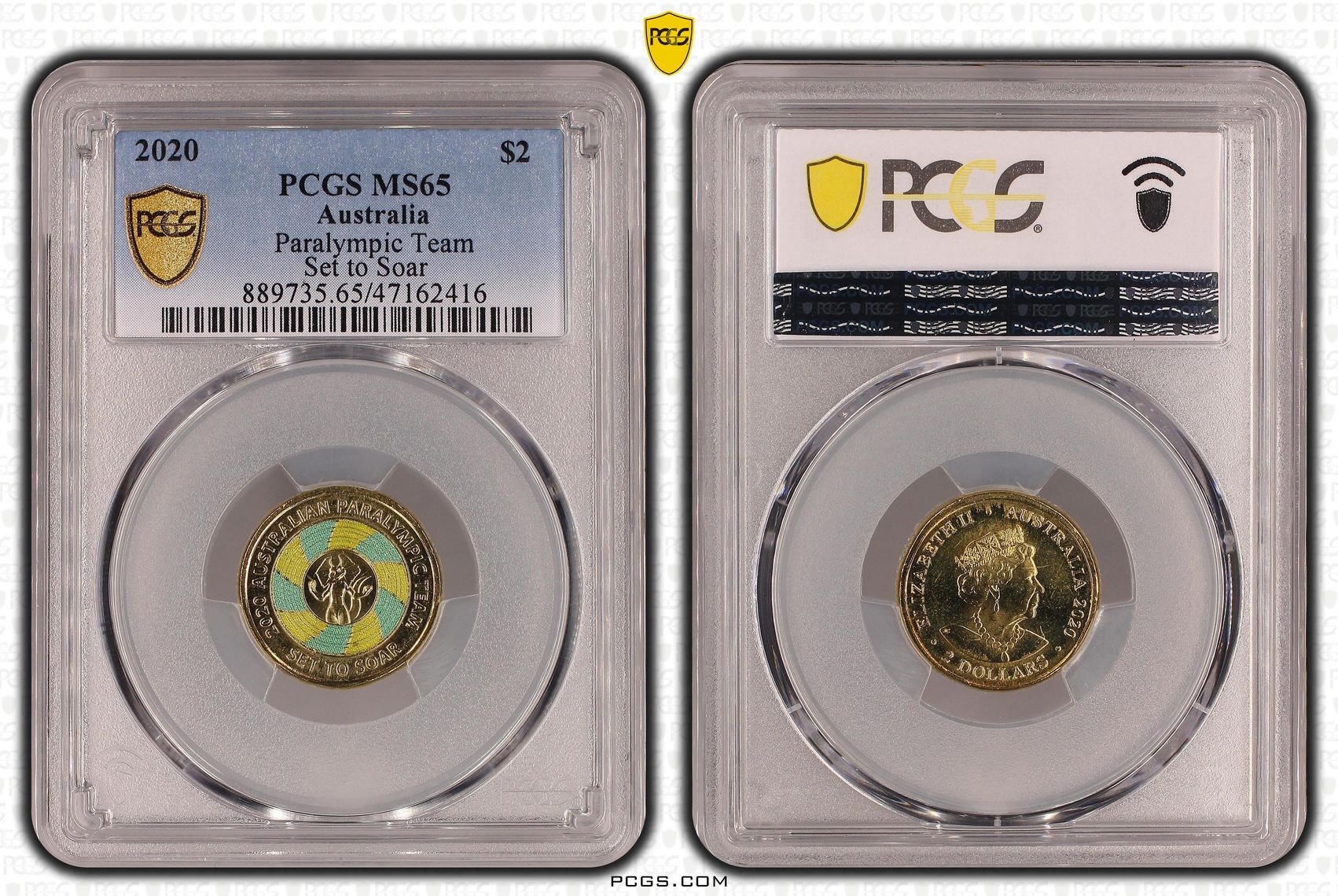 Elizabeth II, Paralympic Team - Set to Soar - Colorized , Two Dollar, 2020, PCGS MS65