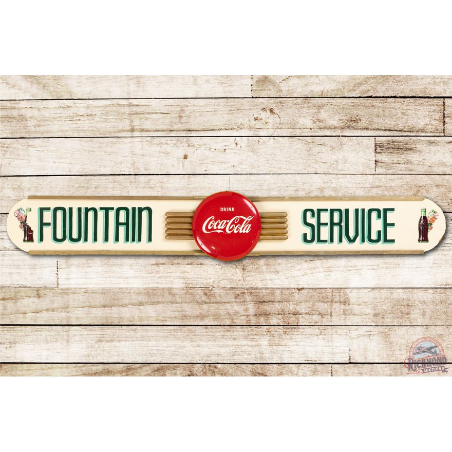 6' Drink Coca Fountain Service Metal & Masonite Sign TAC 8.5
