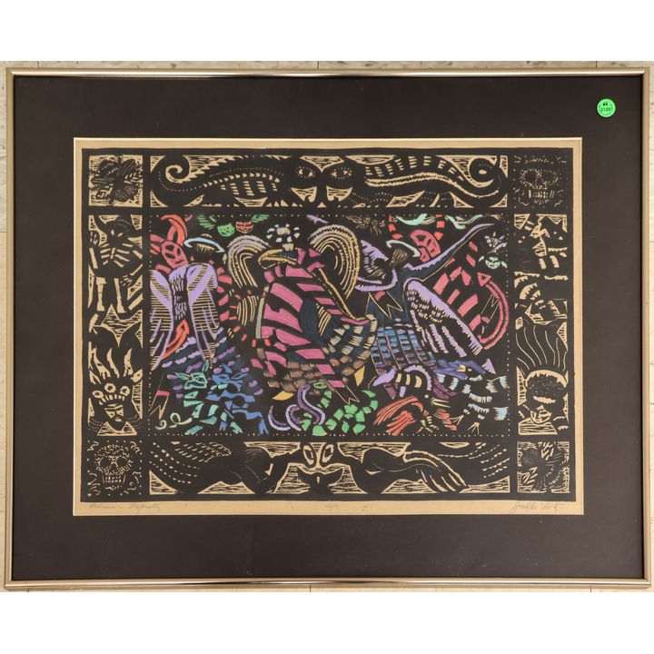 Jack McLarty ''Mexican Tapestry'' 1995 S/N Woodcut Framed 22''x27''