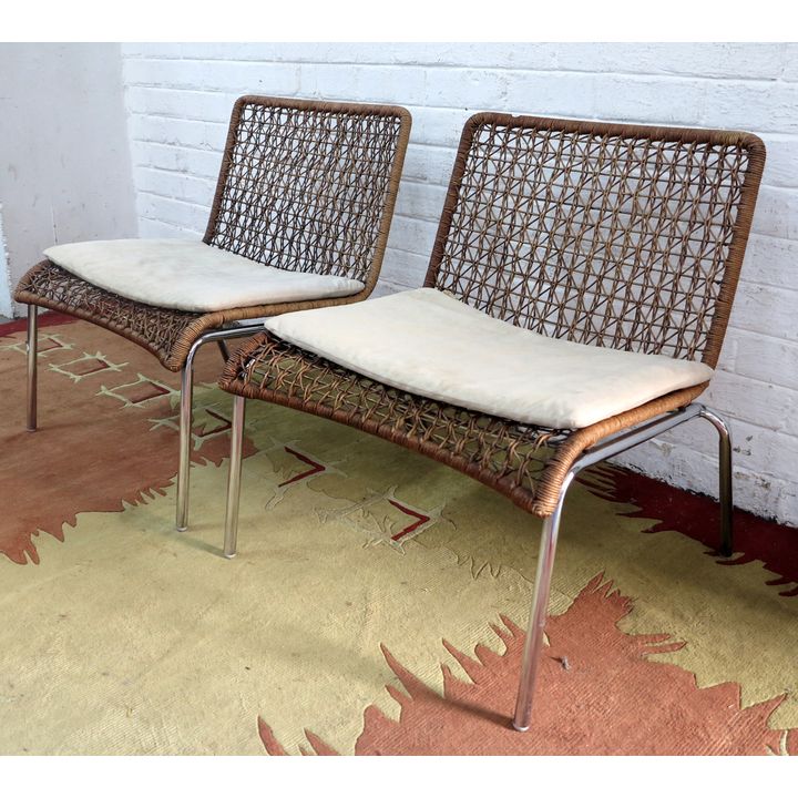 PAIR OF GOOD WICKER AND CHROME CHAIRS