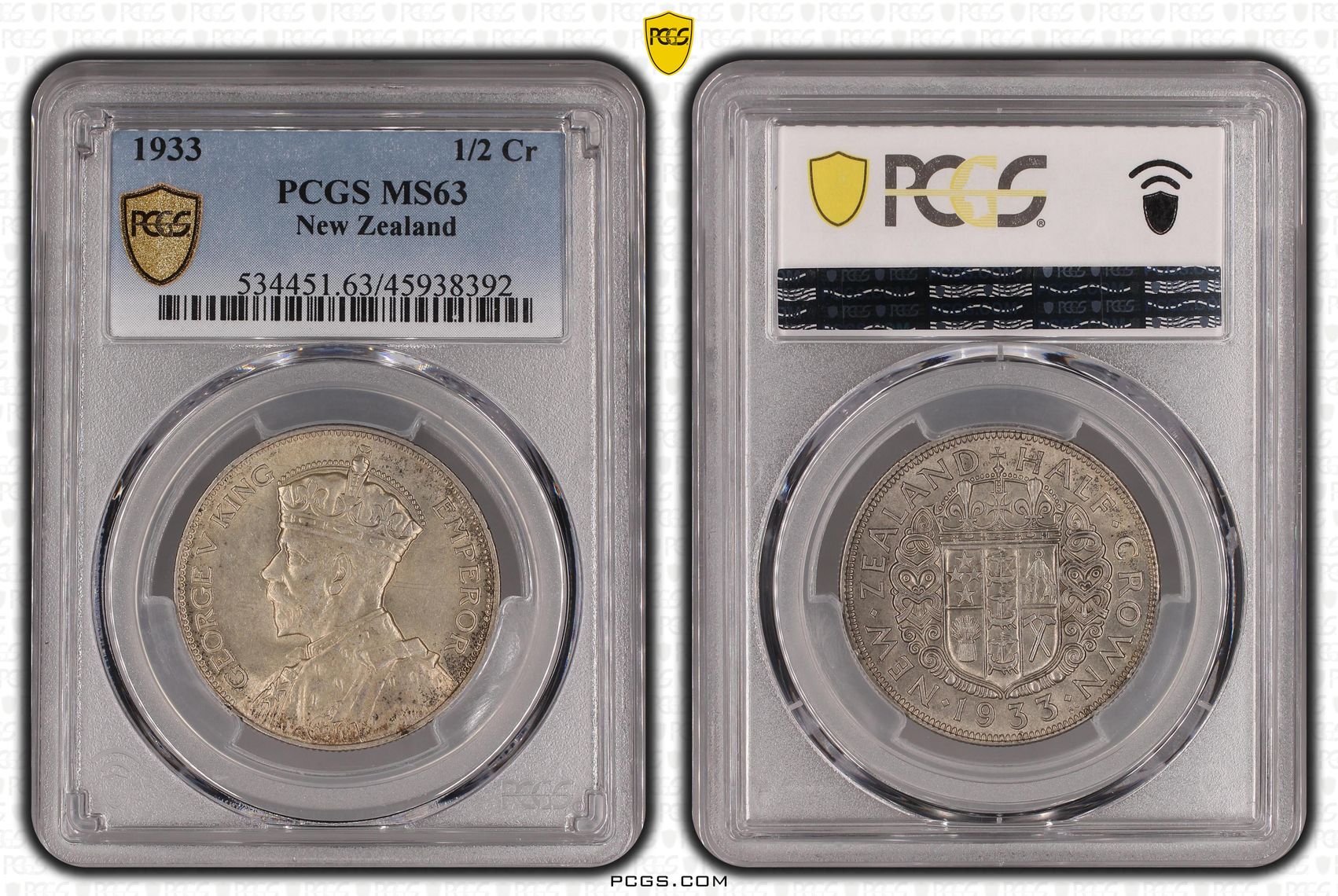 1933 New Zealand 1/2 Crown PCGS - MS63 -392