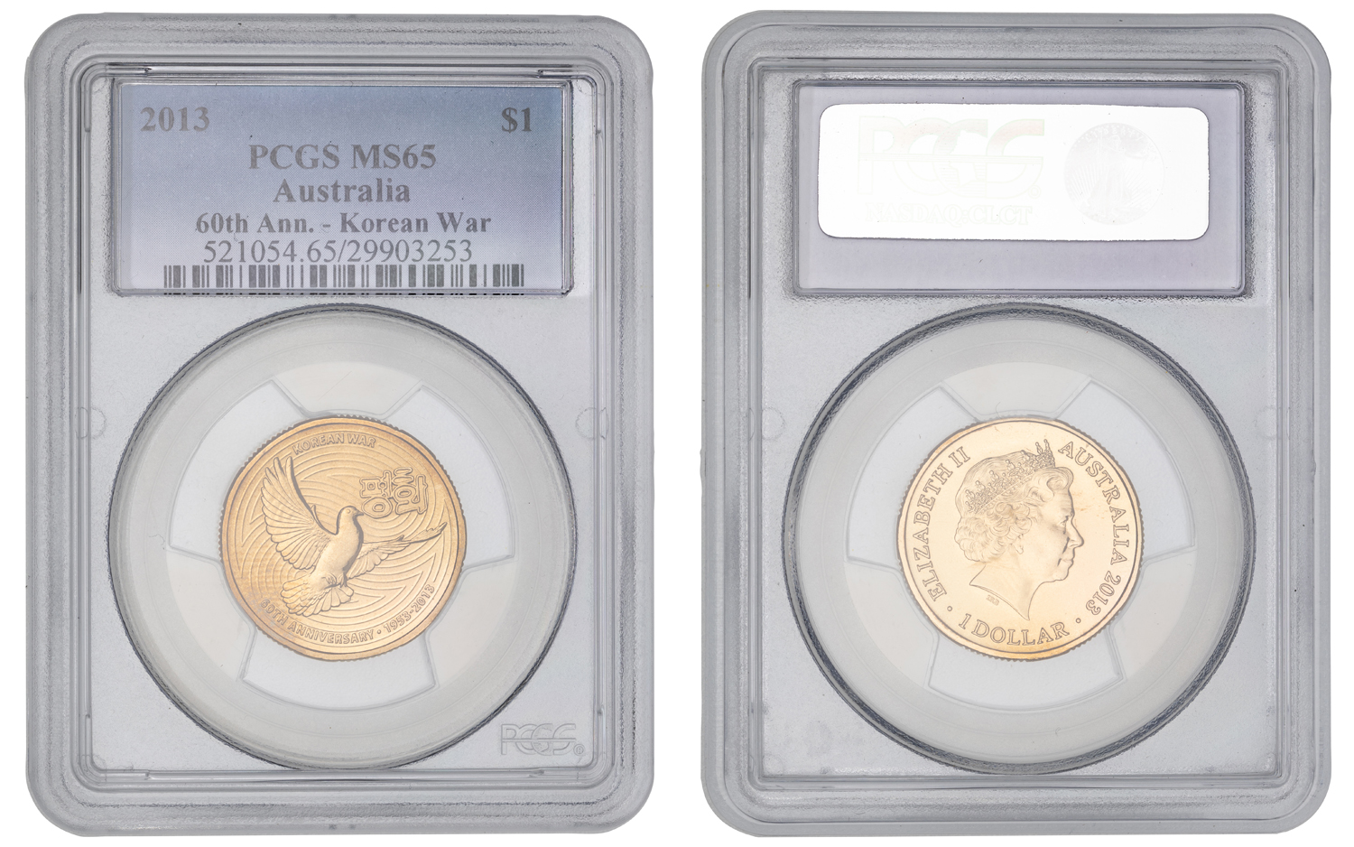 Elizabeth II, 60th Anniversary - Korean War, One Dollar, 2013, PCGS MS65