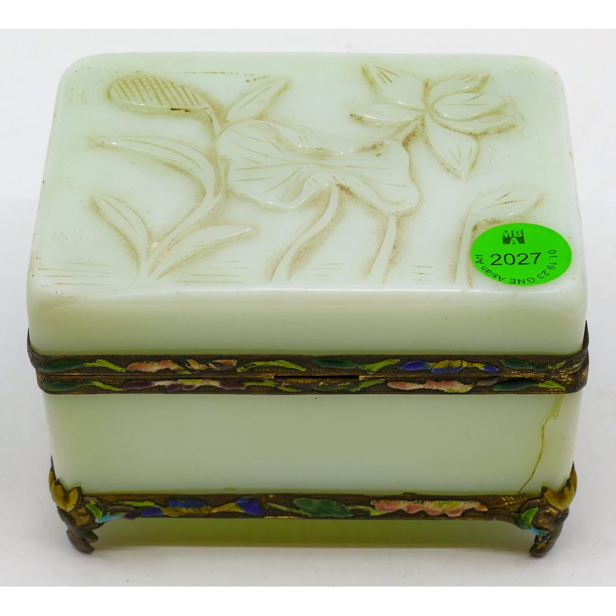Old Chinese Peking Glass Enameled Box 4'' - Crack near right leg