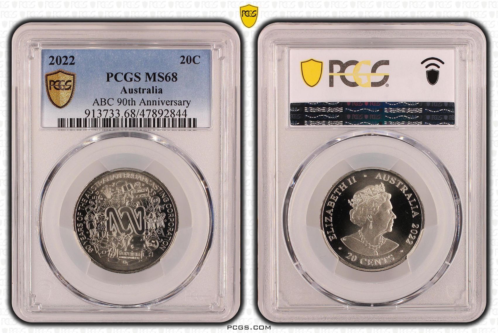 333 · ABC 90th Anniversary, Twenty Cent, 2022, PCGS MS68